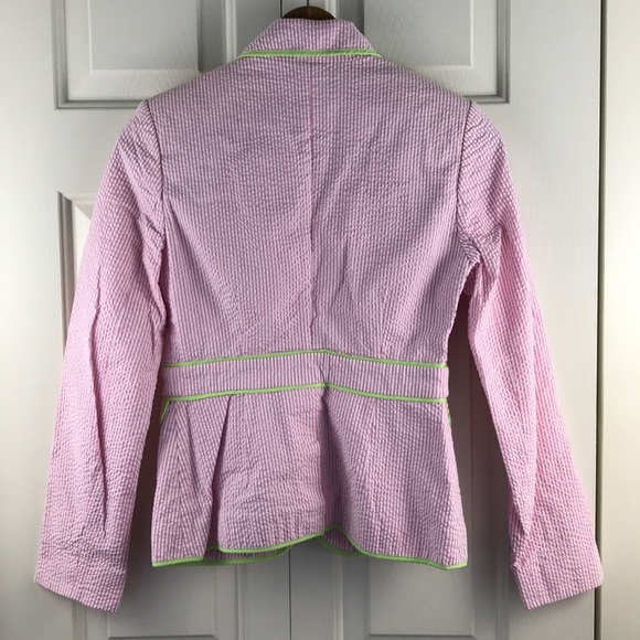 Lilly Pulitzer 4 Pink White Stripe Blazer Green - Picture 5 of 7
